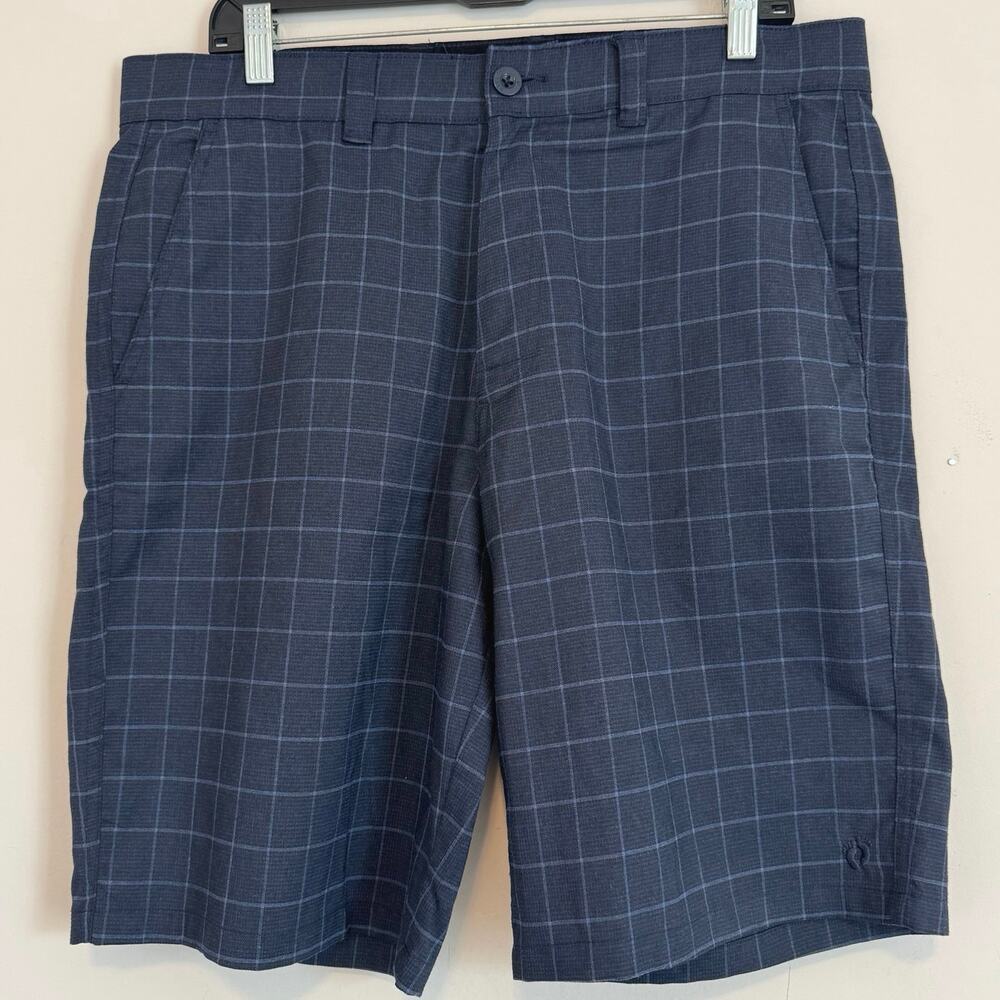 Hang Ten Mood Indigo Plaid Stretch Comfort Waist Walking Shorts size 34 Blue